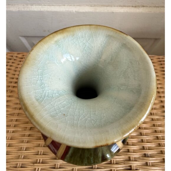 Vintage MCM Brown Green Gold Drip Pottery Fat Belly Vase 7" - Picture 4 of 9